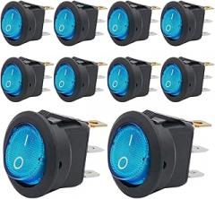 8Pcs Blue | 8Pcs Kcd1 On/Off 3-Pin 2-Position Snap 20A 12V Red Led Round Boat Rocker Switch with Led for Househeld DIY Ment New 2026 High for Reliable Electronic Component