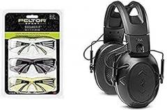 Peltor Sport SecureFit 400 Glasses, 3 Pack: Clear + Amber + Gray Lenses, Anti Fog with Tactical 500 Electronic Hearing Protector