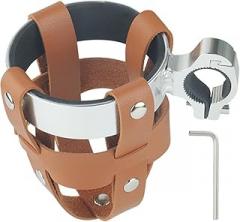 Milisten Vintage Leather Bike Water Bottle Cage with Adjustable Pu Mesh Holder and M5 Wrench, Silver Bicycle Handlebar Cup Holder for Cycling and Outdoor Activities