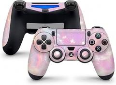 ZOOMHITSKINS Compatible with PS4 Controller Skin Glitter, Pink Pastel Galaxy Star Mauve Light Purple Rose, Durable, 3M Vinyl, Made in The USA