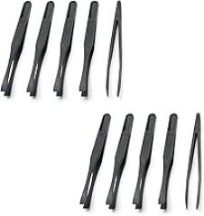 10Pcs Flat Tip Plastic Tweezers, Anti-Static & Anti-Magnetic Tweezers, Precision Tweezers Set for Crafts Electronics, DIY, Repair Tool (4.6 Inch, Black, 93308)
