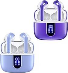 TAGRY 2 Sets X08 Purple and Phantom Purple Bluetooth Headphones True Wireless Earbuds 60H Playback Ear Buds with Wireless Charging Case in-Ear Earbuds with Mic