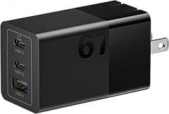 Lenovo 67W USB-C Charger, 3-Port Multi-Device Fast Charging, Advanced GaN Charger Block, Compact Fast Wall Charger, for MacBook Pro/Air, Dell XPS, iPhone 16 Series, Samsung Galaxy, and More
