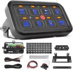 8 Gang Switch Panel, 12V-24V Pod Electronic Fuse System, with Harness and Stickers, for Truck Car Offroad UTV SUV Caravan Boat