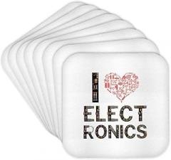 3dRose I Love Electronics Decorative Text Made of Electronics Components Set of 8 Coasters - Cork