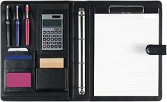 Denash Solar Calculator Notebook Set, Multifunctional Paper Notebook with Detachable Solar Calculator, Organizational Pockets for Work Study (Blue)