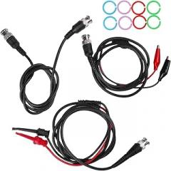 P1260 BNC Male to BNC Coaxial Cable Leads Kit with Clips and Hooks, 50 Ohm PVC Cable, 5A 500V Rated for Oscilloscope and Electronic Equipment