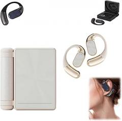 2026 Upgraded Ear Buds Dual Fold, 2026 Upgraded Open Ear Wireless Dual Fold Bt Earbuds, Noise Cancelling Sport Earphones for Running for Running, Working, Studying (Beige)