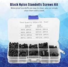 300 Pieces Black M3 Male Female Separators Screws Nuts Assortment Kit with Box Widely Used in Machinery Industry, Electronic Industry, Testing Equipment,