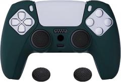PlayVital Racing Green Pure Series Anti-Slip Silicone Cover Skin for ps5 Controller, Soft Rubber Case for ps5 Wireless Controller with Black Thumb Grip Caps