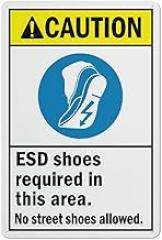 Btbaspa Caution ESD Shoes Required Area Sign - 12x8 inch Metal Aluminum, Weather Resistant Indoor/Outdoor, for Electronic Factories & Labs, Christmas Workplace Safety Compliance, Facility Protection