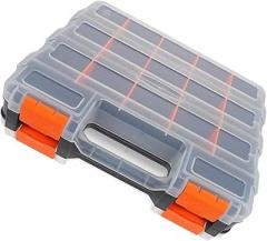 Gatuida Double-sided Portable Plastic Tool Organizer Box 32x27x8 Cm Small Parts Storage Case with Handle for Electronics and Hardware Accessories