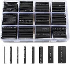 650pcs Heat Shrink Tubing, Electrical Wire Cable Wrap Sleeving Plastic Tube Connectors Kit Black 2:1 Electronic DIY Kit Insulated Polyolefin Sheathed