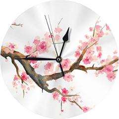 Aqua Pink Cherry Blossom Floral Silent Electronic PVC Wall Clock，Dual-Use with Stand for Home Office