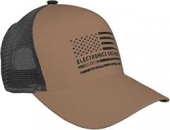 POOEDSO Adjustable Electronics Engineer American Flag Baseball Cap Breathable Curved Brim Mesh Snapback Hat for Men Women Trucker Hats Black