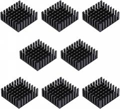 25x25x10mm Aluminum Heat Sink Cooler with Thermally Conductive Double-Sided Tape for Efficient Cooling of Electronics Components Including M.2 SSD,CPU and LED,Black,Pack of 8