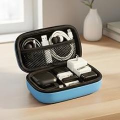 1pc Portable Travel Cable Organizer, Hard EVA Shell Shockproof Electronics Storage Bag, Small Carrying Case for Earphones & USB Chargers, Compact Tech Pouch for Business Trip & Gift (Blue)