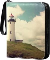 Lighthouse Card Binder 4-Pocket, 400 Pockets PU Waterproof Zippered Collector Card Album with 50 Removable Sleeves for Trading, Game Cards