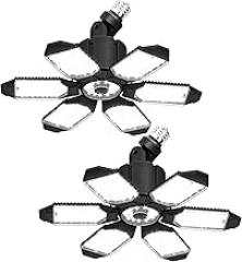 LED Garage Light 2 Pack Super Bright 15000LM LED Shop Ceiling Lights 6500K Garage Lighting, 360°&180° Adjustable Basement Lights with 6 Deformable Panels Screw in E26 E27 Socket for Storage Barn Attic