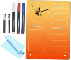 HEALLILY Acrylic Dry Erase Board Clock Desktop Wall Clock Office Memo Board for Planning and Organization
