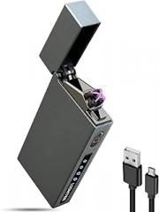 Lighter - Electric Lighter Windproof Double ARC Plasma Lighter USB Rechargeable with Battery Indicator - S2000 (Silver.2000)