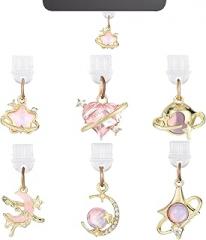 6pcs Y2k Dust Plug Charm Set Compatible with Kindle & Phone & Electronic Devices Type-C USB-C Charger Port, 6 Style Fantasy Aesthetic Moon Star Planet Celestial Dust Plug Accessories Pendants