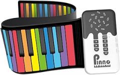 Portable Electronic Keyboard with 49 Keys for Beginners And Children, rainbow keys
