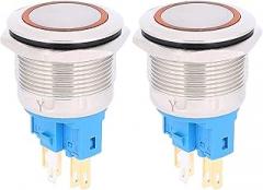 2Pcs Push Button Switch, DC3 to 6V 6 Pin Reset Push Button Switch Thread Mounting, Electronic Component Pushbutton Switches (Orange)