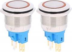 2Pcs Push Button Switch, DC3 to 6V 6 Pin Reset Push Button Switch Thread Mounting, Electronic Component Pushbutton Switches (Orange)