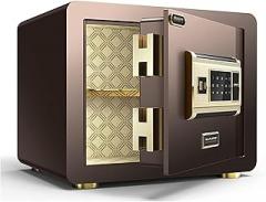 Small Wall Safe, All-Steel Fireproof Waterproof Electronic Security Cabinet, Easy Installation Anti-Theft Money Safe for Home, Office, Hotel (Brown A)