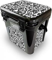 MightySkins Skin Compatible with Yeti Roadie 24 Hard Cooler - Black Damask | Protective Viny wrap | Easy to Apply and Change Styles | Made in The USA