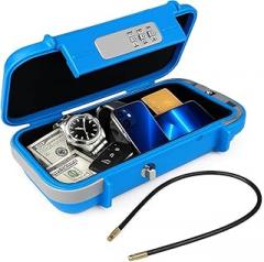 Portable Large-Capacity Waterproof Travel Safe Box – Heavy-Duty Lockbox with Combination Key Lock, Removable Carry Handle & Charging Cable Slot – Secure Storage for Electronics & Wallet Blue