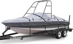 900D Ski & Wakeboard Tower Boat Cover 20-22 ft, Waterproof Heavy-Duty Winter Boat Wrap with Reinforced Straps & Vents, Trailerable Wake Tower Jet Ski Covers for All Seasons Protection, Gray
