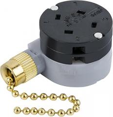 Ceiling Fan Switch Zing Ear ZE-208D 3 Speed Control 5-8 Wire Pull Chain Switch Accessories Fans Replacement Part (Brass Chain)
