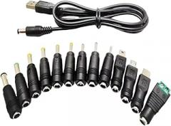 USB to 5.5x2.1mm Power Adapter Cable with 13Pcs Interchangeable Connectors for Speakers LED Light Router Electronic LED Lights Charging Cable