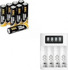 EBL AA Rechargeable Batteries, 1.2V 1100mAh High Capacity AA Battery for Solar Garden Lights (Pack of 8) with 4 Bay Battery Charger