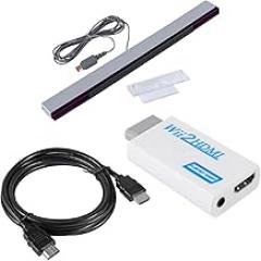 Aokin Sensor Bar and Wii to HDMI Converter for Wii, Wired Infrared Ray Sensor Bar and Wii to HDMI Adapter for Nintendo Wii, Includes 1.5m/4.9feet HDMI Cable