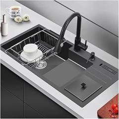 Stepped Sink 304 Stainless Steel Large Single Slot with Garbage Bin Sink Vegetable Washing Basin High and Low Bottom Basin(A4 9245)