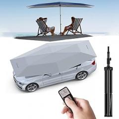 Automatic Car Parasol Car Umbrella Tent with Outdoor Camping Stand, Removable Battery, Remote Control, 360° Full Coverage Car Roof Tent, Keeping Your Vehicle Cool,Grey4.8M