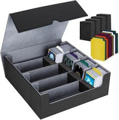 Aboiled Premium Trading Card Storage Box - 4 Rows Deck Case with Magnetic Closure for Game Cards - Black & Gray