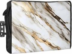 Abstract Art Outdoor TV Cover 30 to 32 inch Weatherproof, Marble Texture White Gold Crack Stone Minimalism Waterproof TV Screen Protector Outdoor TV Enclosure with Remote Control Pocket