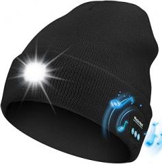Bluetooth Beanie with Light, USB Rechargeable LED Headlamp Winter Hat, Men Women Valentine's Day Gifts