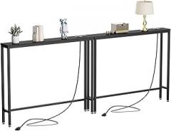 IBUYKE 2 Pack Console Table Narrow Long Sofa Table with Power Outlets USB Ports,Industrial Wooden Entry Table with Charge Station with Extension Cord,for Entryway Living Room Hallway Black TMJ061B-2