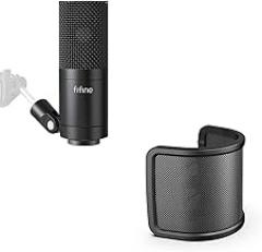 FIFINE XLR Condenser Microphone and Pop Filter，Metal Materia,Cardioid Podcast Mic for Recording Voice-Over Streaming，Compact Microphone Pop Shield Windscreen for YouTube Videos（K669C+U1）
