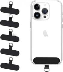 5 Pack Cell Phone Lanyard Patchs, Phone Tether Tab for iPhone, Phone Chain&Strap Replacement Part for All Fullcover Phone Cases - Black