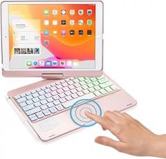HENGHUI 360 Rotatable Touch Keyboard for iPad 9th/8th/7th Gen 10.2 inch, iPad Air 3rd Gen/Pro 10.5 - Foldable Keyboard with Trackpad, Rose Gold