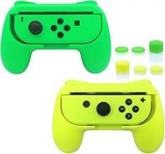 FASTSNAIL Grips for Nintendo Switch 2(2025)/1&OLED for Joy-Con 2, Wear-Resistant & Anti-Slip Controller Grips Handle Kit, Switch 2 Joypad Holder Accessories (Green,Yellow, Nintendo Switch/OLED)