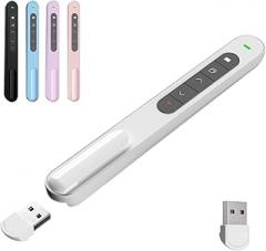 Presentation Clicker with Red Pointer Beam, 328ft Long-Range Wireless Presenter with Magnetic USB Receiver, PowerPoint Clicker Compatible with Windows, macOS & Google Slides, USB A, White