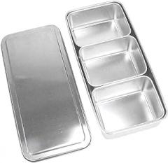 Seasoning Organizer Box, Seasoning Box Spice Rack with Lid for Kitchen Cooking Stainless Steel Kitchen Cooking Organizer, 3 Compartments Rectangle