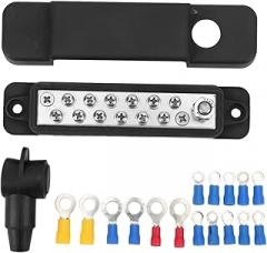 Abs Zinc Alloy Brass Stainless Steel Marine Supply Busbar 12 Terminal Distribution Block with Cover to Protect Connections from Damage for Cars RVs Yachts, Suitable for Power (Black)